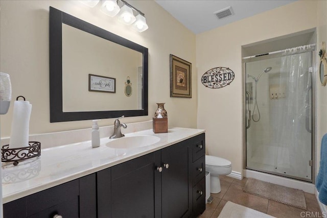 1943 Belmore Ct, El Cajon, CA 92020 - full bathroom with visible vents, vanity, toilet, tile patterned floors, and a stall shower