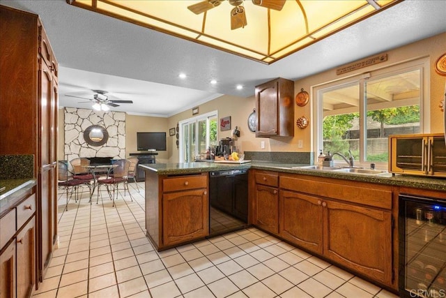 1943 Belmore Ct, El Cajon, CA 92020 - kitchen featuring a sink, ceiling fan, wine cooler, and dishwasher
