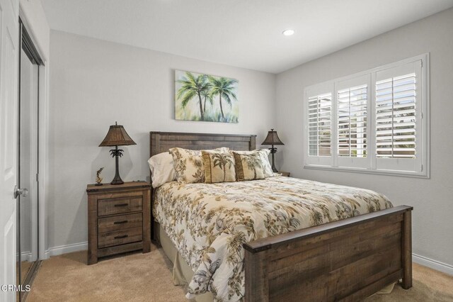 5270 W Wooley Rd, Oxnard, CA 93035 - bedroom featuring light carpet, a closet, and recessed lighting