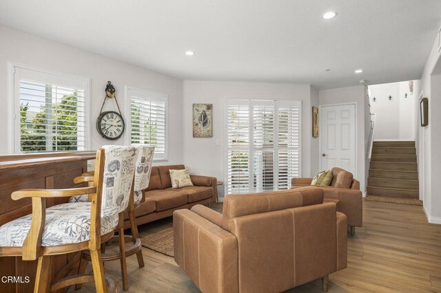 5270 W Wooley Rd, Oxnard, CA 93035 - living area with light wood-style floors, recessed lighting, and stairs