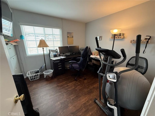 home office featuring dark wood finished floors