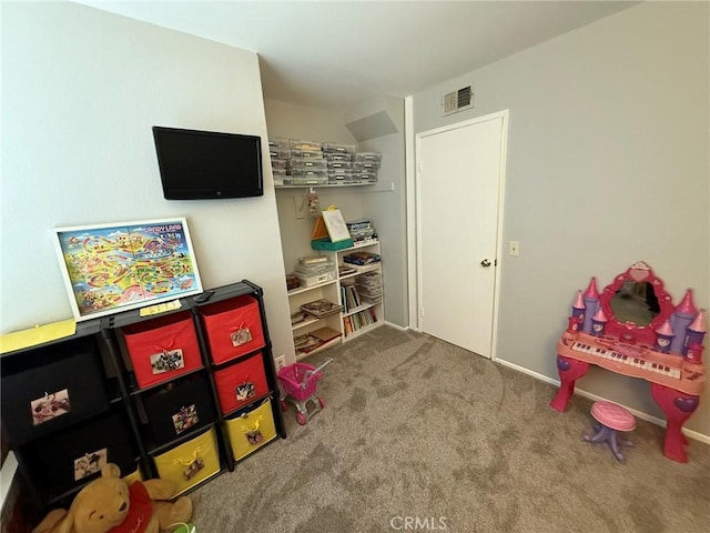 playroom with visible vents and carpet flooring