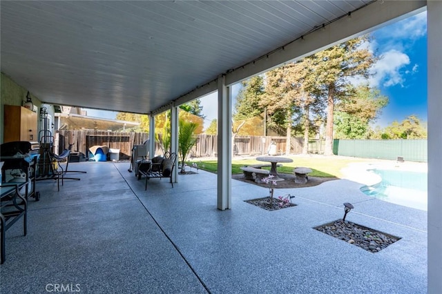 view of patio with a fenced backyard and a fenced in pool