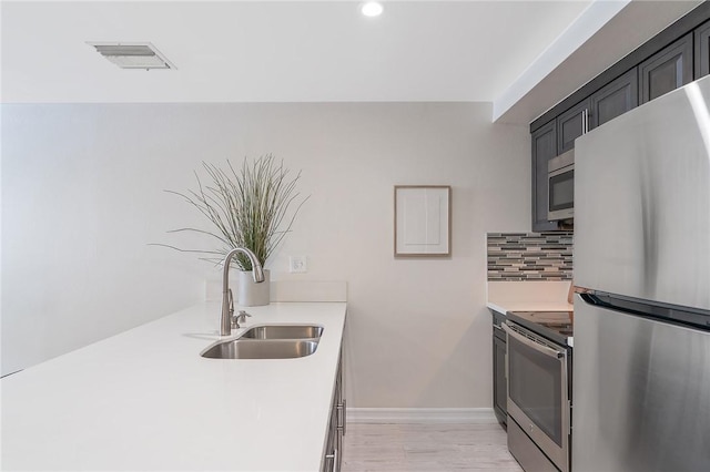 740 N Kings Rd Unit 225, West Hollywood, CA 90069 - kitchen featuring stainless steel appliances, a sink, decorative backsplash, light countertops, and recessed lighting