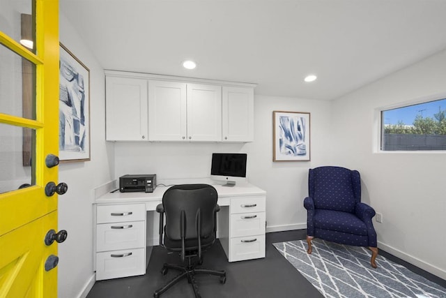 home office with recessed lighting and baseboards