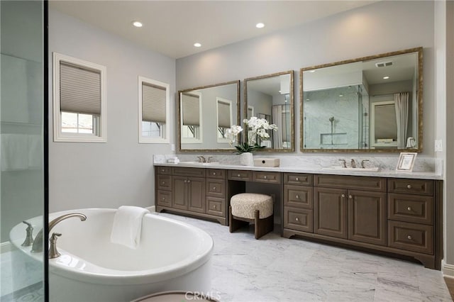 212 Clear Fls, Irvine, CA 92602 - full bath with a freestanding tub, a sink, a shower stall, and double vanity