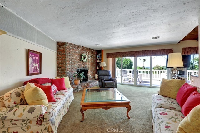 2307 Cameron Ave, Covina, CA 91724 - carpeted living area with visible vents, a wealth of natural light, and a fireplace