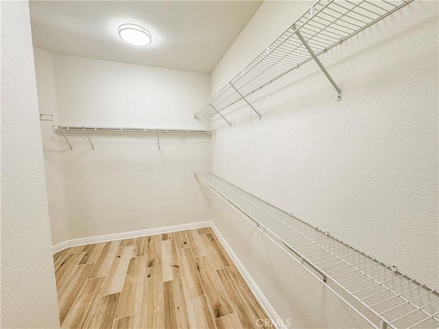 walk in closet with wood finished floors