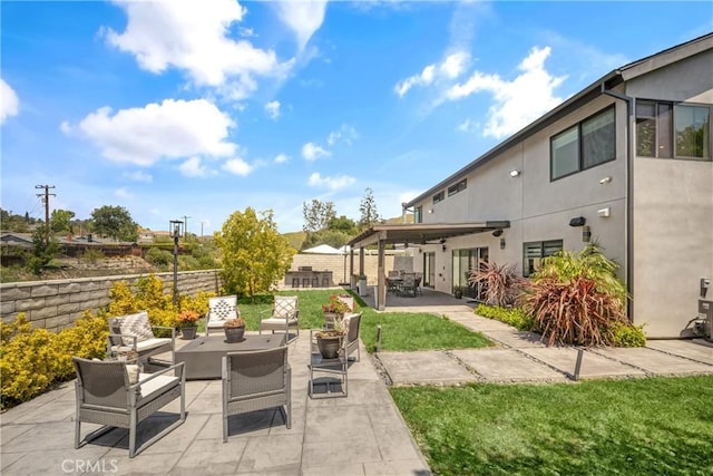 26011 Redbluff Dr, Calabasas, CA 91302 - view of patio / terrace with an outdoor hangout area and fence