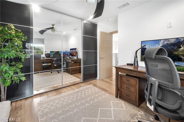 26011 Redbluff Dr, Calabasas, CA 91302 - office featuring ceiling fan, visible vents, and wood finished floors