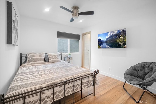 26011 Redbluff Dr, Calabasas, CA 91302 - bedroom with hardwood / wood-style flooring, baseboards, a ceiling fan, and recessed lighting