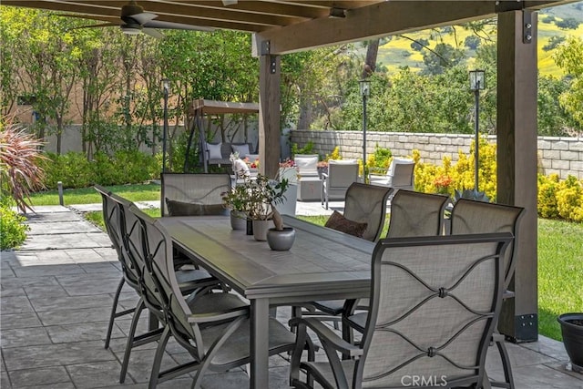 26011 Redbluff Dr, Calabasas, CA 91302 - view of patio featuring a ceiling fan and outdoor dining area