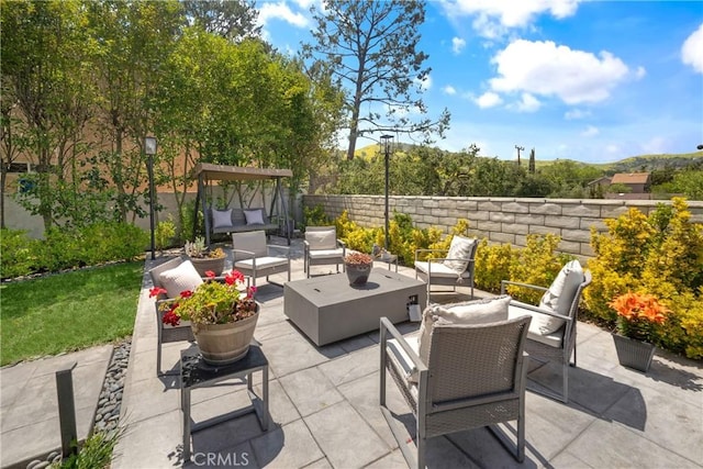 26011 Redbluff Dr, Calabasas, CA 91302 - view of patio / terrace featuring an outdoor living space and fence private yard