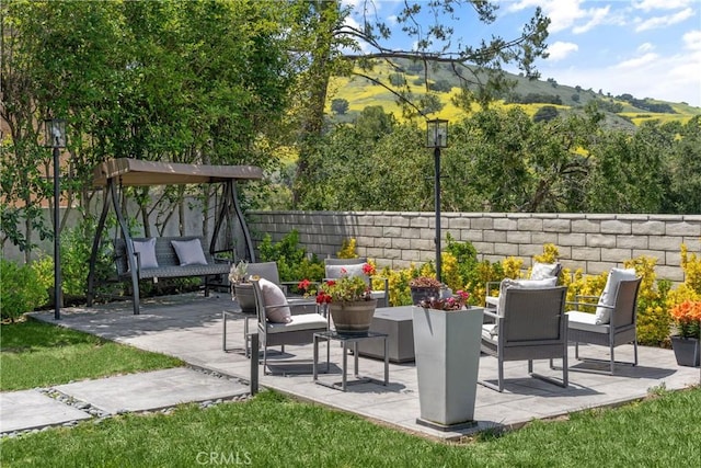 26011 Redbluff Dr, Calabasas, CA 91302 - view of patio / terrace with a mountain view and fence
