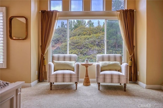 sitting room featuring baseboards and carpet