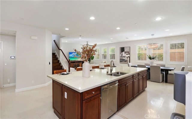 213 Wicker, Irvine, CA 92618 - kitchen with a sink, dishwasher, light countertops, a kitchen island with sink, and recessed lighting