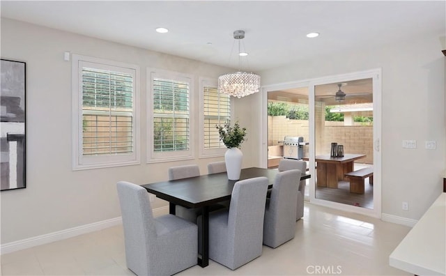 213 Wicker, Irvine, CA 92618 - dining space with healthy amount of natural light, baseboards, recessed lighting, and a chandelier