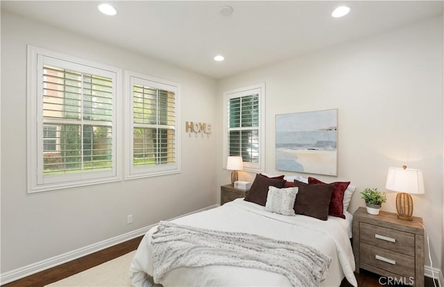 213 Wicker, Irvine, CA 92618 - bedroom featuring dark wood-style flooring, baseboards, and recessed lighting