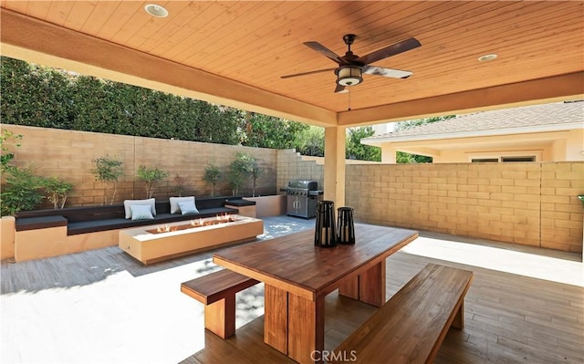 213 Wicker, Irvine, CA 92618 - view of patio with a fire pit, a grill, and a ceiling fan