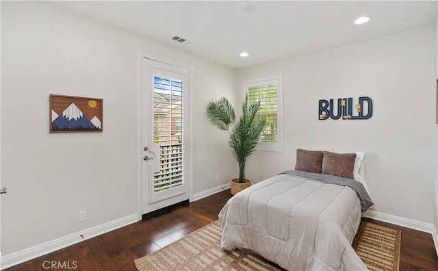 213 Wicker, Irvine, CA 92618 - bedroom with access to outside, baseboards, wood finished floors, and recessed lighting