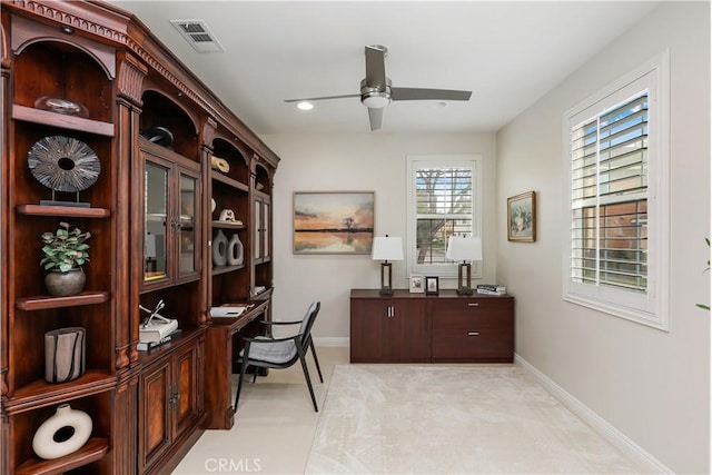 213 Wicker, Irvine, CA 92618 - office with ceiling fan, baseboards, and recessed lighting
