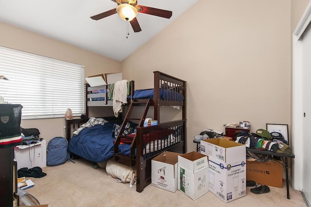 3755 Vista Campana N Unit 58, Oceanside, CA 92057 - bedroom with carpet floors, ceiling fan, and lofted ceiling