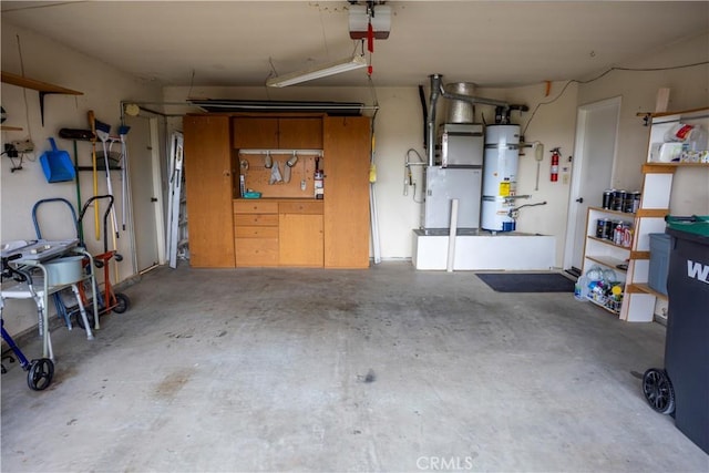 28050 Bavaria Dr, Menifee, CA 92585 - garage with strapped water heater and a garage door opener