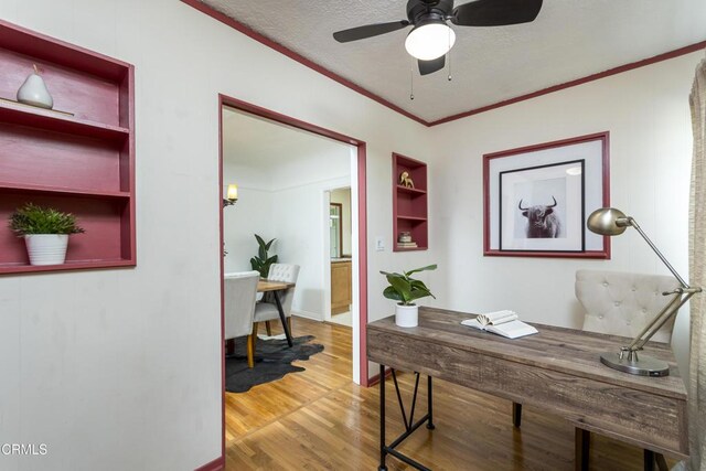 3059 Glenrose Ave, Altadena, CA 91001 - office space with light wood finished floors, ornamental molding, and ceiling fan