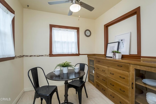 3059 Glenrose Ave, Altadena, CA 91001 - dining area featuring a ceiling fan and baseboards