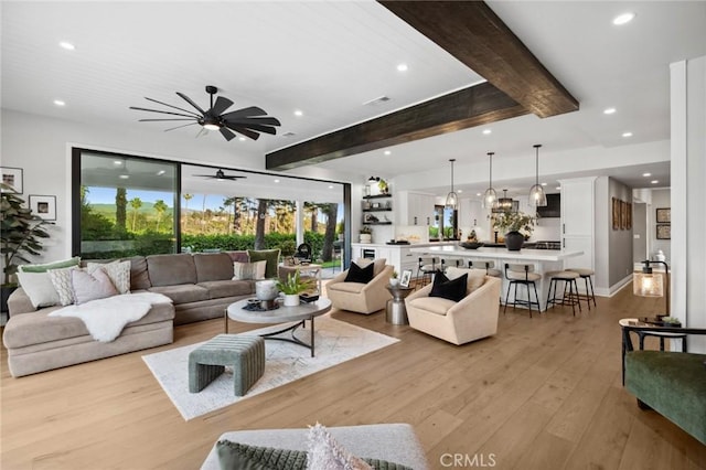 2121 Valhalla Dr, Santa Ana, CA 92705 - living room with ceiling fan, beam ceiling, and plenty of natural light