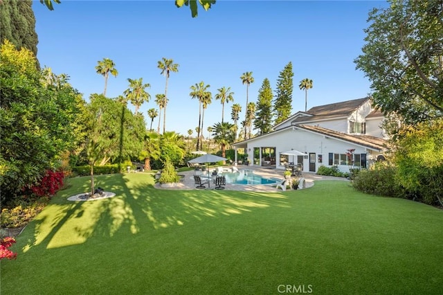 2121 Valhalla Dr, Santa Ana, CA 92705 - exterior space with a patio area, a lawn, and an outdoor pool
