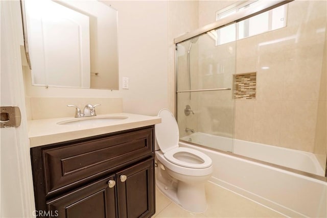 full bathroom with vanity, tile patterned flooring, shower / bath combination, and toilet
