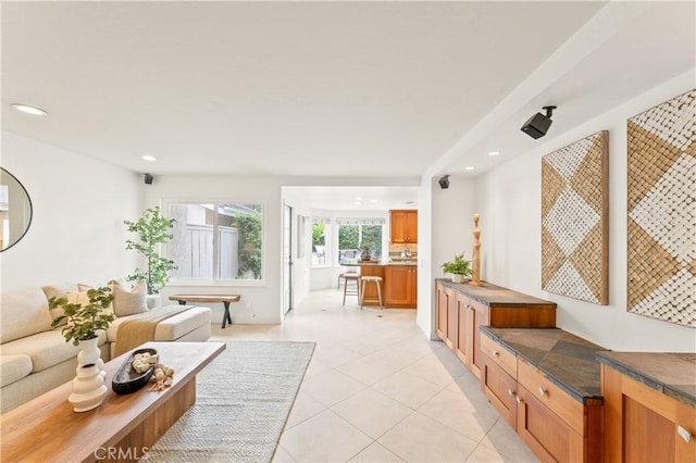 10 Cedarlake Unit 4, Irvine, CA 92614 - living room featuring light tile patterned floors and recessed lighting