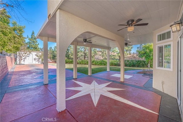 429 Somerset Cir, Corona, CA 92879 - fenced backyard with a ceiling fan and a patio area