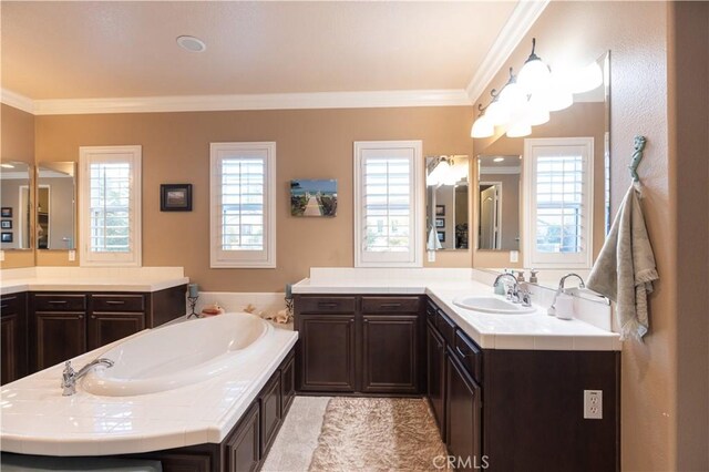 30304 Vercors St, Murrieta, CA 92563 - full bathroom featuring crown molding, a garden tub, and vanity