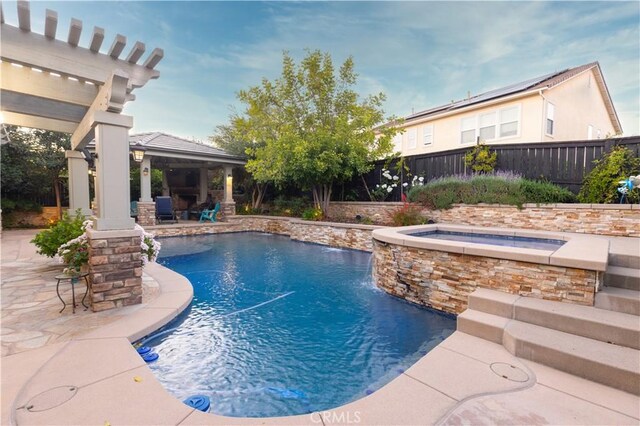 30304 Vercors St, Murrieta, CA 92563 - view of pool with an in-ground hot tub, a gazebo, a fenced backyard, a patio area, and a pergola