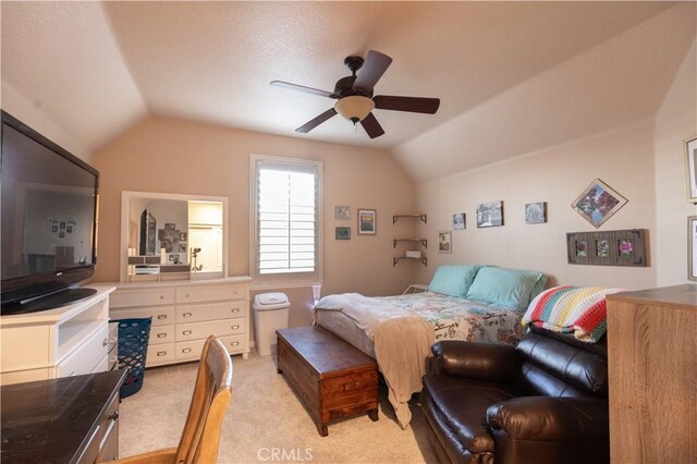 30304 Vercors St, Murrieta, CA 92563 - bedroom with lofted ceiling, light colored carpet, and ceiling fan