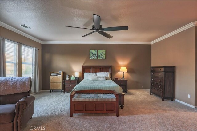 30304 Vercors St, Murrieta, CA 92563 - bedroom featuring carpet, crown molding, baseboards, ceiling fan, and a textured ceiling