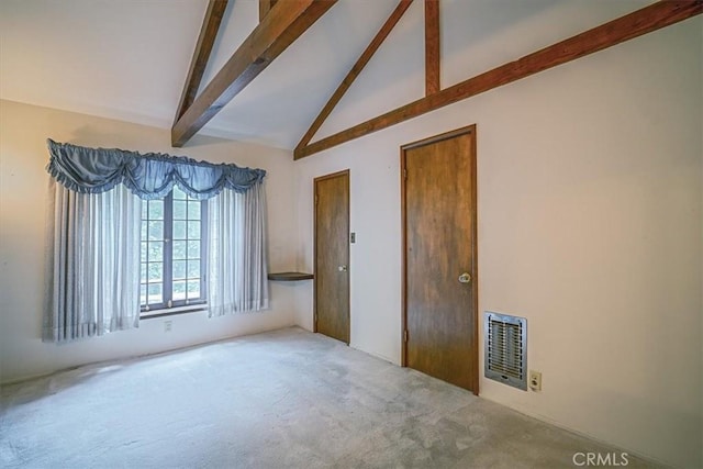 419 Lytle Ln, Lytle Creek, CA 92358 - carpeted spare room featuring beam ceiling and high vaulted ceiling