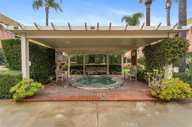view of patio featuring a hot tub
