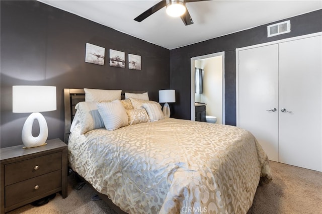 2102 Tern Bay Ln, Lakewood, CA 90712 - bedroom featuring carpet flooring, a closet, ensuite bath, and a ceiling fan