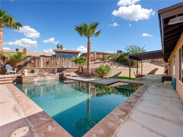 view of swimming pool featuring a patio area, a fenced backyard, and a fenced in pool