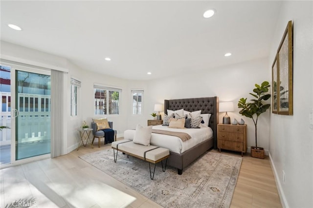 20163 Corona St, Corona, CA 92881 - bedroom with access to outside, light wood finished floors, recessed lighting, and baseboards