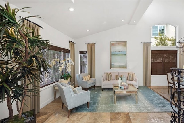 9 Pembroke Ln, Laguna Niguel, CA 92677 - living area with vaulted ceiling, recessed lighting, and baseboards