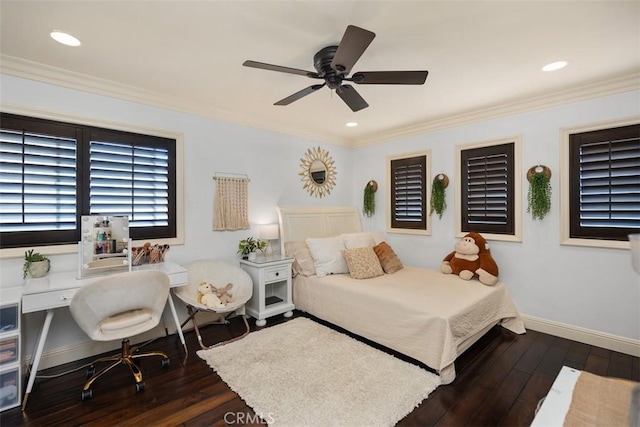 9 Pembroke Ln, Laguna Niguel, CA 92677 - bedroom featuring dark wood-style floors, baseboards, a desk, recessed lighting, and ceiling fan