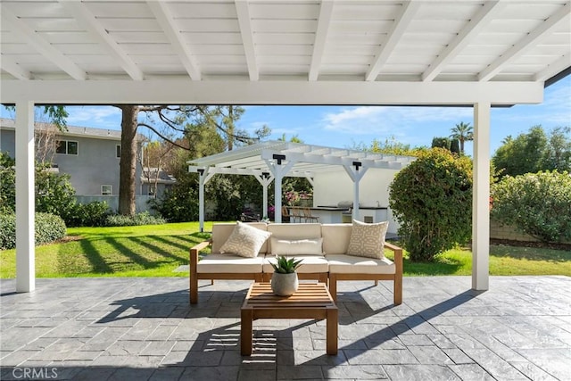 view of patio / terrace with a pergola and an outdoor hangout area