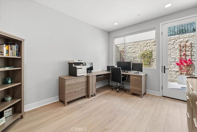 2902 Foundry Ct, Redondo Beach, CA 90278 - home office with baseboards, recessed lighting, and light wood finished floors