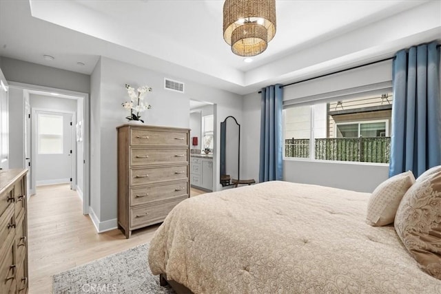 2902 Foundry Ct, Redondo Beach, CA 90278 - bedroom with visible vents, baseboards, a raised ceiling, light wood-style floors, and recessed lighting