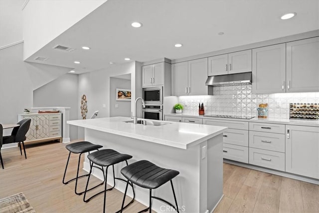 2902 Foundry Ct, Redondo Beach, CA 90278 - kitchen featuring a sink, light countertops, stainless steel appliances, decorative backsplash, and visible vents