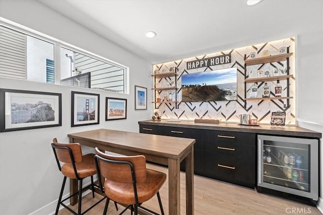 2902 Foundry Ct, Redondo Beach, CA 90278 - bar featuring light wood-style floors, a dry bar, recessed lighting, and beverage cooler